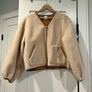 Women Sherpa tan Faux Micro Suede Jacket medium Teddy - NWOT